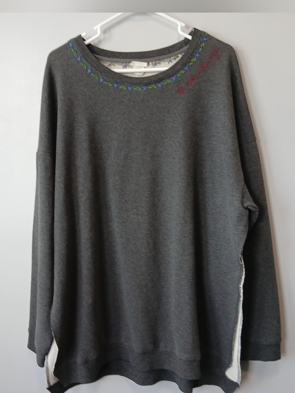 Natural Life Oversized Embroirdered Sweatshirt Medium Open Sides Athleisure